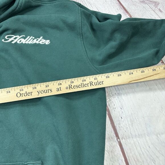 Hollister Mens Hoodie Pullover Sweater Size Medium Green Spellout Logo - Picture 7 of 9